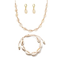Ensemble de bijoux en coquillages naturels en gros, style bohème plage, collier, bracelet, boucles d'oreilles, bijoux noués en coquillages marins pour femmes