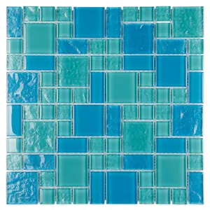 プールモザイク室内シャワー壁6mmグリーンブルーガラス