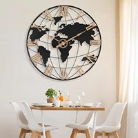 Horloge murale analogique à quartz de 60 cm avec globe terrestre et carte du monde, style antique et motif nature morte, en fer, pour salon