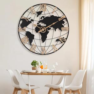 Horloge murale analogique à quartz de 60 cm avec globe terrestre et <span class=keywords><strong>carte</strong></span> du monde, style antique et motif nature morte, en fer, pour salon - Product Image 2