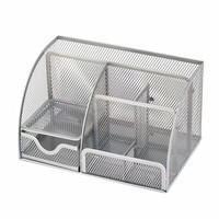 Porte-stylo multifonctionnel en maille métallique Boîte de rangement de bureau Vente en gros Papeterie Ensembles de bureau Cloison à tiroirs 22x13x14cm