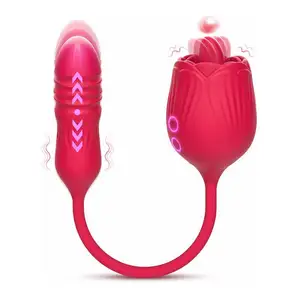 HMJ Venda Quente 3 em 1 Menina Masturbador Vagina Massageador Clitóris Estimulador De Sucção Ted Língua Silicone Rose Vibrador Com Dildo