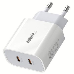 US EU Plug Dual USB Type <b>C</b> Adapter PD 40W Fast <b>Charging</b> Wall Cell Phone Power Charger for Phone 11 12 13 14 15 16 - Product Image 1