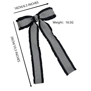 Accesorios elegantes para el cabello para mujeres y niñas, pasadores de tela al por mayor <span class=keywords><strong>con</strong></span> cola larga, cinta a cuadros blanca y negra, lazos para el cabello <span class=keywords><strong>con</strong></span> borlas - Product Image 3