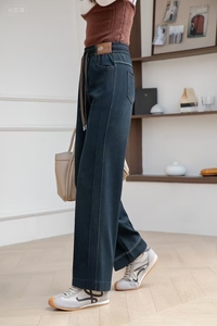 <span class=keywords><strong>Jean</strong></span> décontracté vintage taille haute en denim pour femme, coupe ample, jambe droite, avec cordon de serrage, respirant, extensible et ample - Product Image 3