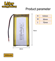 Batería de Iones de Litio/Li-ion de Polímero de 3.7V 2000mAH 903070 913070 para Reloj Inteligente, GPS, Reproductor MP3, MP4, Altavoz de Teléfono Celular