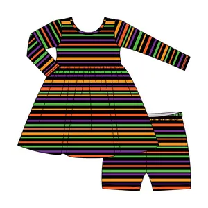 New Bamboo Viscose Toddler Girls Dresses Pants Set Halloween Stripes Design Long Sleeve Baby 2 Pieces Outfits