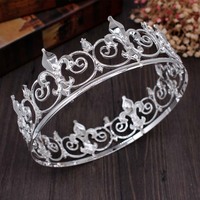Royal Homme Prom Party Costume Accessoires Diadèmes Baroque homme Plein Rond Métal Couronnes D'or Haute Qualité Couronnes De Reconstitution Historique Pour hommes