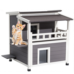 Maison pour <span class=keywords><strong>chat</strong></span> isolée à 2 étages, abri pour <span class=keywords><strong>chat</strong></span> en bois avec isolation en <span class=keywords><strong>mousse</strong></span>, abri pour <span class=keywords><strong>chat</strong></span> errant avec balcon, condos pour chats imperméables - Product Image 1