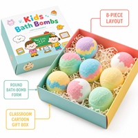 Coffret Cadeau de 8 Bombes de Bain Rondes Colorées pour Enfants, Emballage Thème Scolaire Dessin Animé, OEM, Marque Privée, Vente en Gros