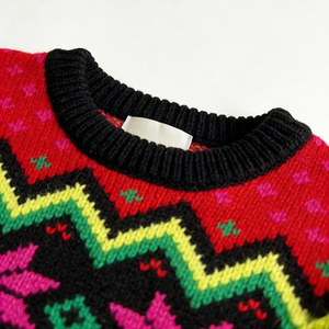 Red and Black <strong>Christmas</strong> Sweater <strong>Women</strong> Nordic Reindeer Fair Isle Knitted Pullover Wholesale OEM Factory Custom <strong>Jumper</strong> - Product Image 4