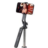 Télécommande Bluetooth pliable pour perche à selfie et trépied, extensible jusqu'à 1,8 m, stabilisateur portable pour smartphone, portée de 10 m, noir