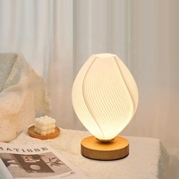 Lampe LED en forme de fleur imprimée en 3D personnalisée, vase en PLA, batterie rechargeable, base en bois, veilleuse pour la décoration de table à la maison
