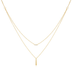 Collar de Doble Capa Simple y Moderno CANNER, Plata S925, Colgante Geométrico de Barra, Círculo y Bola con Circonita, Cadena para Mujer - Product Image 1
