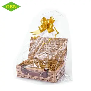 Tự Nhiên Hình Chữ Nhật Dệt Rỗng Xmas Wedding Birthday Đan Quà Tặng Wicker Hamper Giỏ