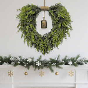 <b>Christmas</b> Heart-Shaped Bell Wreath Plastic Faux Cedar American Style Home Decor Fireplace Front Suitable for Decorating the Gate - Product Image 1