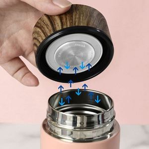 Bouteille d'eau isotherme en acier inoxydable à double paroi 350 ml 500 ml, personnalisable, avec couvercle effet bois, tasse de bureau et cuillère, écologique - Product Image 3