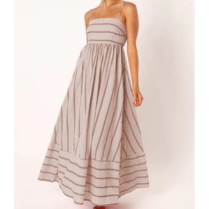 Vestidos Maxi Casuales de Verano y Otoño para Mujer, Estilo Juvenil, con Rayas, Espalda Descubierta, Tipo Halter, Sexy y Elegantes, al por Mayor y Personalizados - Product Image 3