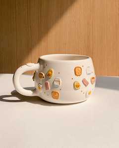 Linda Taza de cerámica para el desayuno con tostadas, huevo, tocino, calcomanías, café, leche, jugo, taza para el hogar, oficina, chico - Product Image 4