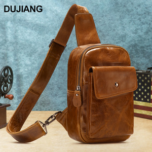 Dujiang Men's Chest <b>Bag</b> Genuine Leather Crossbody <b>Bag</b> Large Capacity Oil Waxed Shoulder <b>Bag</b> Everyday Use - Product Image 2
