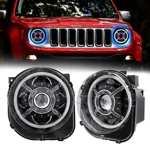 E-Mark Led Rgb Halo Projector Koplamp Voor Jeep Renegade 2019 Auto Verlichting Systeem Dot Blue Tooth Koplamp Voor jeep 2015 +