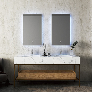 Light Luxury Modern Double Basin Bathroom <b>Vanity</b> Combo Wash Basin Wall-mounted Smart <b>Mirror</b> Cabinet Melamine Board Lacquer - Product Image 1