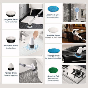 Cepillo de limpieza eléctrico telescópico giratorio con múltiples accesorios para baños y pisos del hogar - Product Image 4