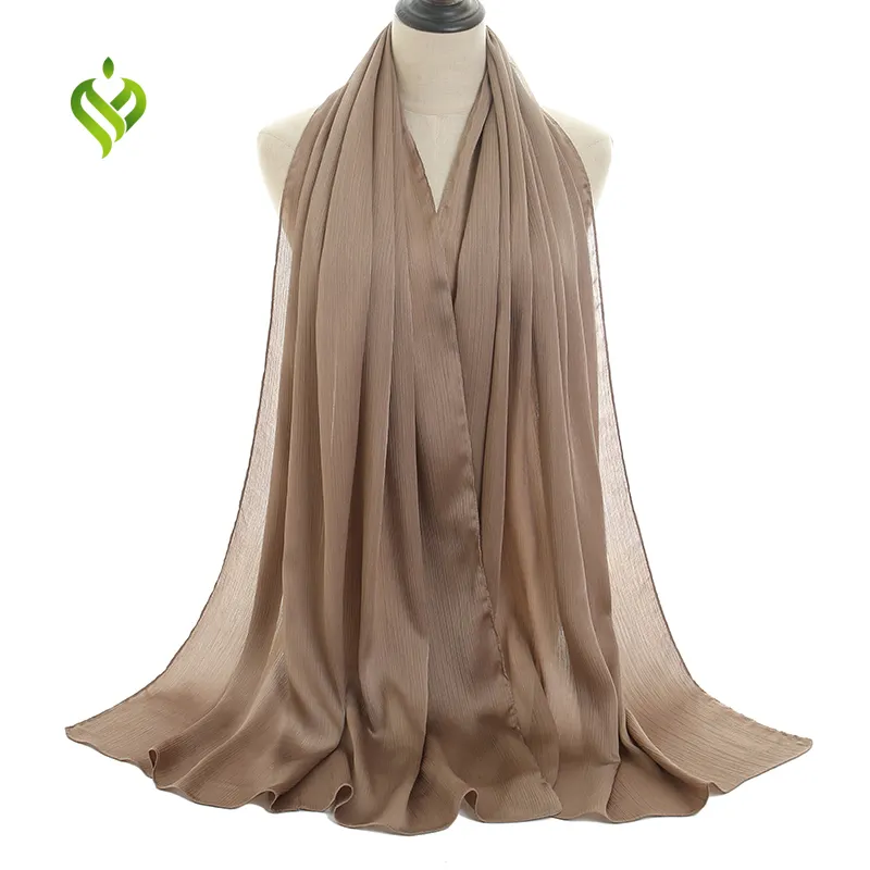 Lenço comprido feminino de seda cetim liso, cachecol cromado hijab