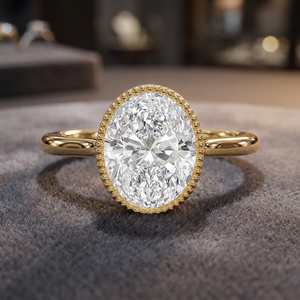 IGI Certified Oval Lab Grown Diamond Beaded Frame <b>Solitaire</b> <b>Ring</b> 10K 14K 18K Gold 925 935 <b>Silver</b> Luxury Engagement & Wedding - Product Image 1