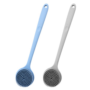Multi-Purpose Oval Modern Long Handle Silicone Bath <b>Brush</b> with Integrated Scrubber Massage Tool Made of Durable Plastic - Product Image 1