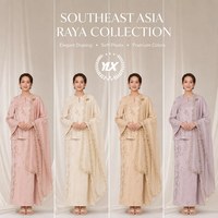 Ensemble deux pièces Baju Kurung pour femme, rose poudré, broderie dorée, tunique à découpe, jupe longue, châle en organza, OEM/ODM, marque privée, style modeste