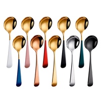 Cuillères à ventouses en acier inoxydable 304 plaqué or de style coréen Cuillère à soupe ronde en métal en vrac pour la fête pour les ramen et le dessert
