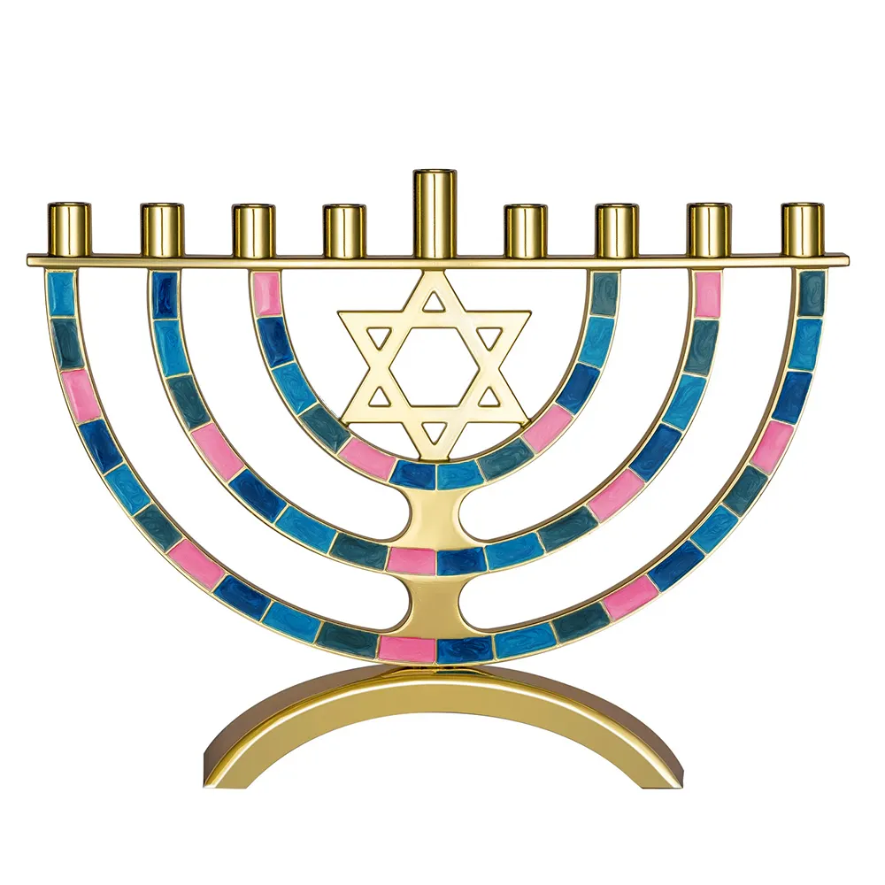 Çin fabrika toptan özel yahudi Hanukkah dekor Menorah Chanukah dekorasyon 9 dalları Hanukkah mum tutucu