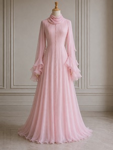 Abito Abaya Elegante e Modesto Personalizzato Mexizo con Maniche a Doppio Volant e Perline per Donne Musulmane, Abbigliamento Islamico di Dubai - Product Image 3