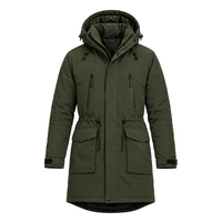 Veste d'hiver longue à capuche pour homme, parka matelassée thermique, fermeture éclair, cordon de serrage, poches cargo, doublure en polaire, broderie