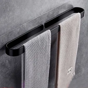 Self adhesive aluminum matt black towel bar bathroom towel holder 30/40/50/60cm bathroom slippers holder