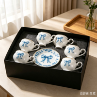 Ensemble de table basse en céramique multicolore de style européen, luxe moderne, ensemble cadeau promotionnel, 6 tasses à café avec soucoupes, qualité alimentaire