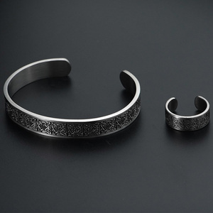 Stainless Steel Jewelry <b>Set</b> Hot Selling Men's Knot Viking Retro <b>Bracelet</b>, Ethnic Style Men's Stainless Steel <b>Bracelet</b> Ring - Product Image 6