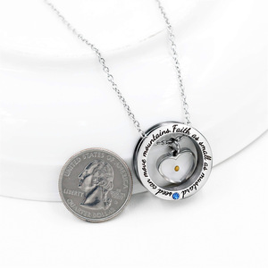 Collier pendentif en acier inoxydable résistant au ternissement, avec anneau rond, lettre gravée, cœur et graines de moutarde, bijou de foi - Product Image 4