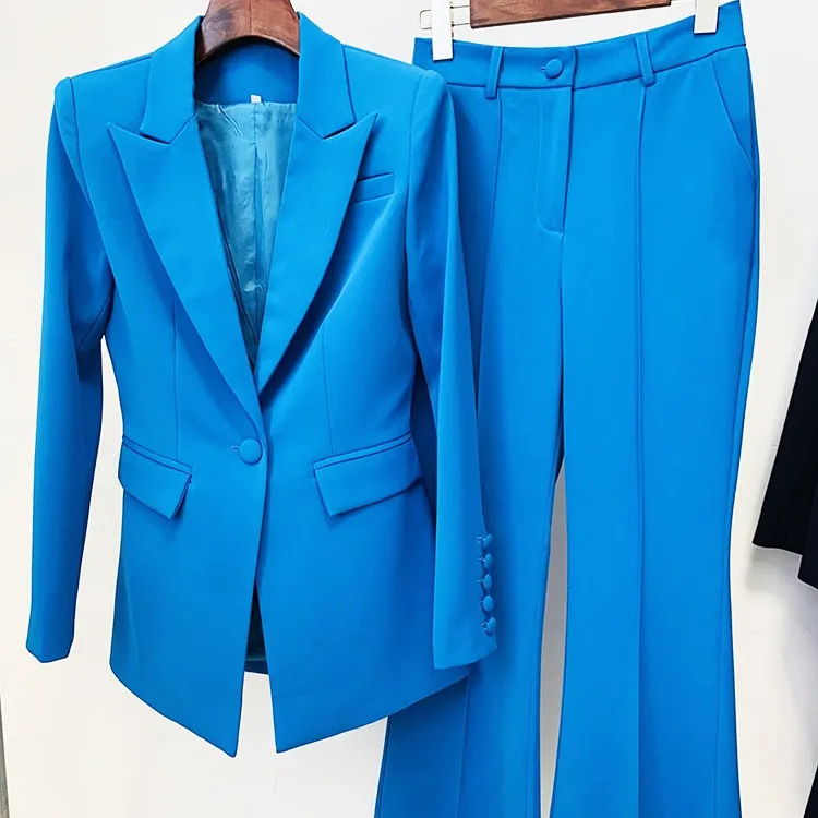 J & H yüksek kaliteli mavi blazer pantolon kadın takım elbise ofis blazer mujer ropa de mujer tasarımcı kıyafetleri iş elbisesi