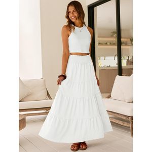 ANRABESS Womens Maxi <b>Skirt</b> <b>Elastic</b> High Waist A-Line Tiered Long Flowy Boho Summer Casual Beach Vacation Wear - Product Image 6