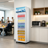Réfrigérateur à boissons à porte simple blanc avec refroidissement statique et panneau publicitaire lumineux pour bureau, cuisine, café et usage commercial