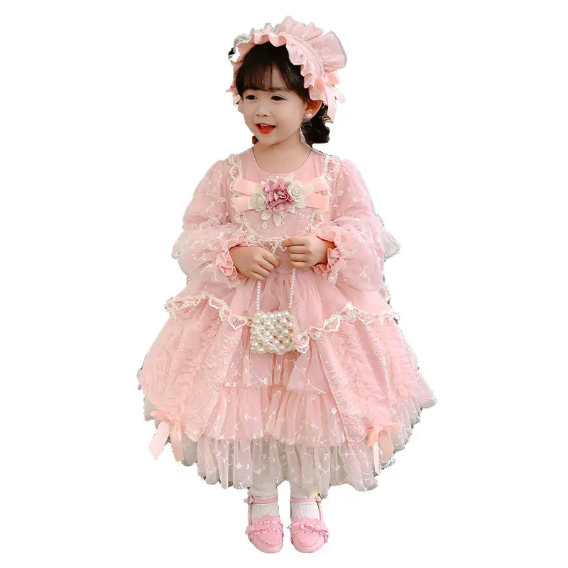 Girl baby dress princess cute fluffy yarn dress long sleeve autumn new girl layered kid mesh evening dress