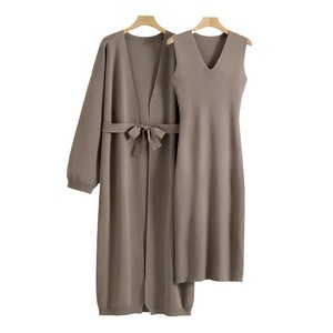 Ensemble pull tricoté pour femme : Cardigan long et robe sans manches, tenue deux pièces, mode printemps 2026, vêtements décontractés - Product Image 5