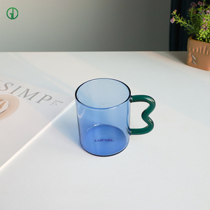 Drinking Glass Cups Mugs <strong>Custom</strong> Colored Clear Borosilicate Glass Cup Set Transparent Color Block Glass Cup With Handle - Product Image 5