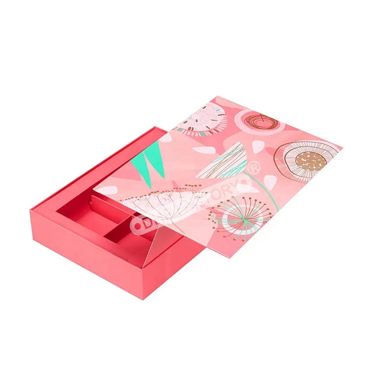 Food Grade Gift Box Removable Paper Dividers For Products With Pink Ribbon Handle Chocolate Candy Dessert Packaging