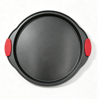 Plaque de cuisson ronde en acier au carbone, résistante au four, avec poignée en silicone, pour la pâtisserie DIY en cuisine