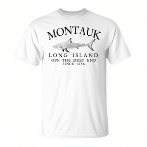 Camiseta vintage de pesca de tiburones de Montauk Long Island, Off The Deep End Since 1686 - Product Image 2