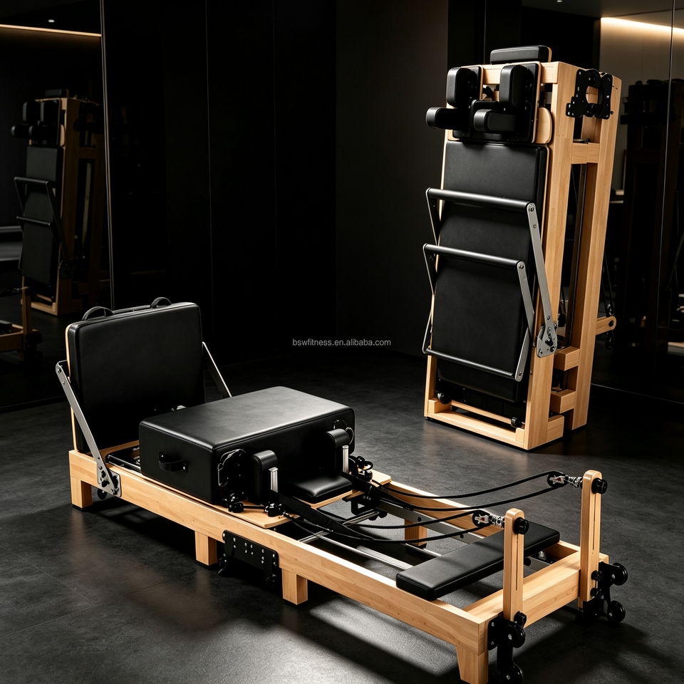 Pilates Machine Collapsable BSW Wood Folding Pilates Reformer Adjustable Portable Exercise Training ...