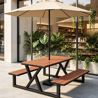 Table et chaises d'extérieur en acier galvanisé, meubles en bois et plastique résistants aux intempéries pour balcon ouvert, protection contre la pluie et le soleil